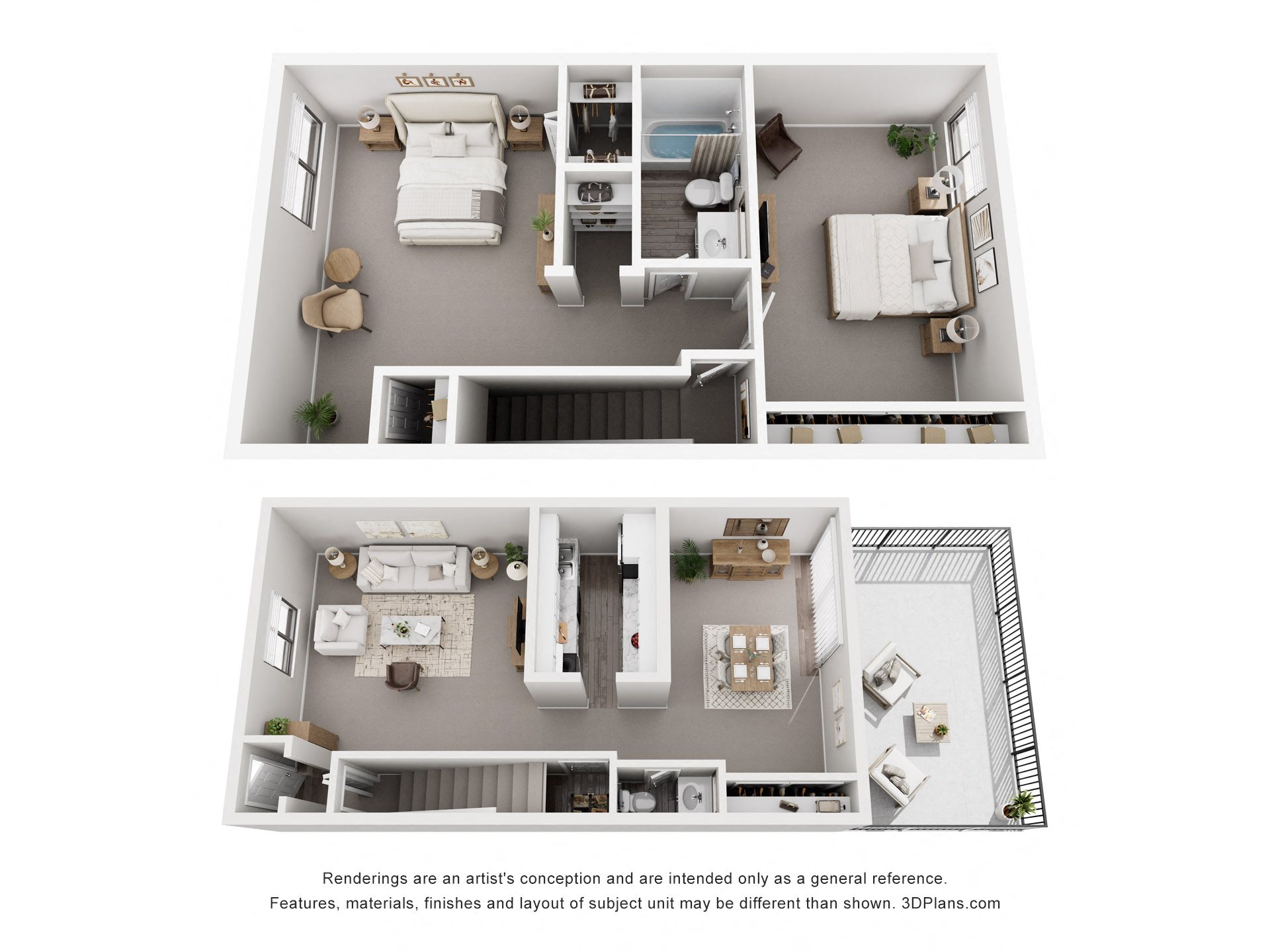 Floor plan for 2 beds, 1.5 baths, 1088 sqft